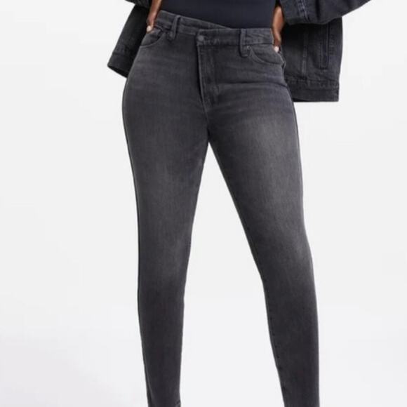Good American The Good Curve Skinny Crossover Jean in BLACK264 6/28 raw … - Picture 1 of 13